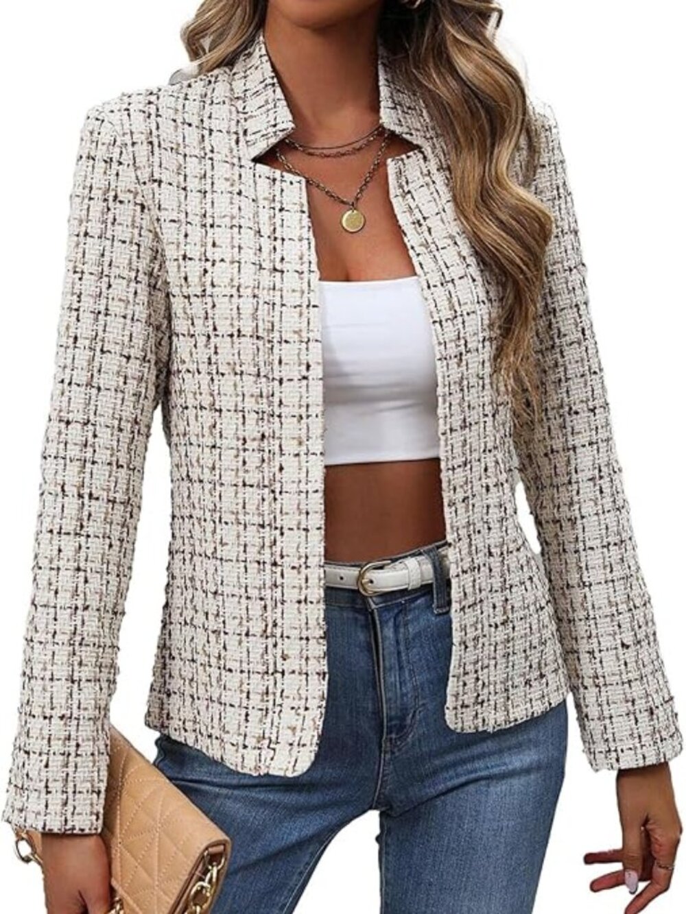 New‎ - 2026 Summer Women's Open Front Tweed Blazer